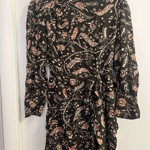 ba&sh Black and Pink Floral Long Sleeve Short Dress